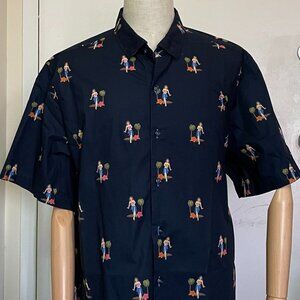 Tommy Bahama Men’s Summer Shirt Navy Blue 2XL Short Sleeve 100% Cotton
